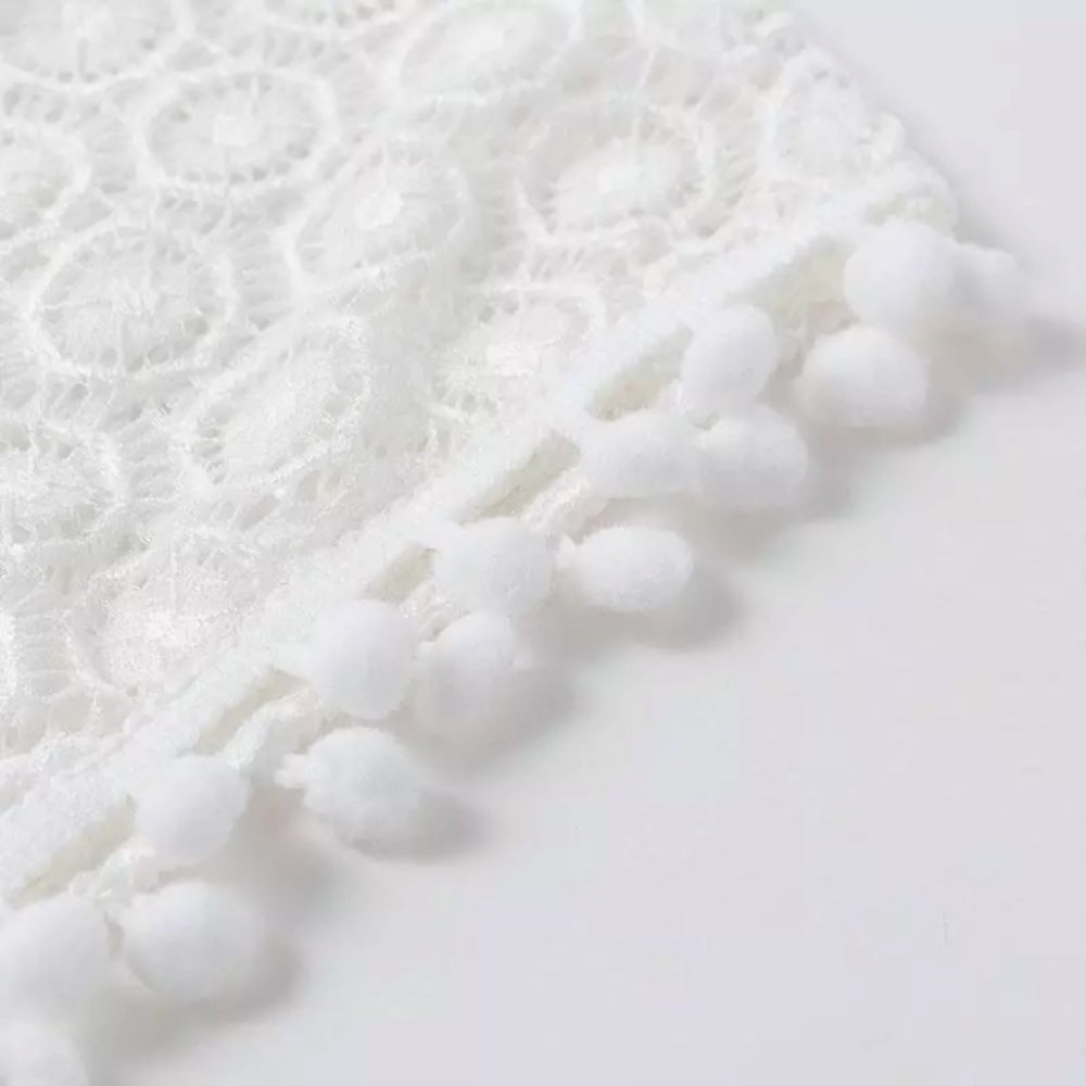 White Boho Pompom Crochet Coverup Kimono Wrap - Picture 7 of 7